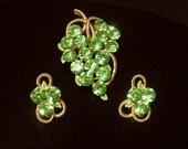Pretty green rhinestone Brooch & Earrings