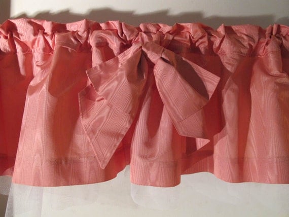 Buy types of window treatments - Moire Prom Dress Valance, Peach Pink Taffeta Curtain, Unique One of a Kind, Boudoir Girly Petticoat Window Treatment