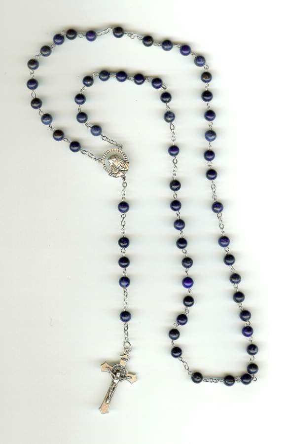 Handmade Rosary in Lapis Beads w/Pope Benedict's Papal Cross for Man or Woman FREE USA SHIPPING