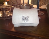 Bride Small Linen White Envelope Clutch wool felt hand knit  Handbag Purse