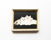 Kitty Love - Vintage Framed Cat Print - Kitten - Pets - Pastel - Home Decor - White