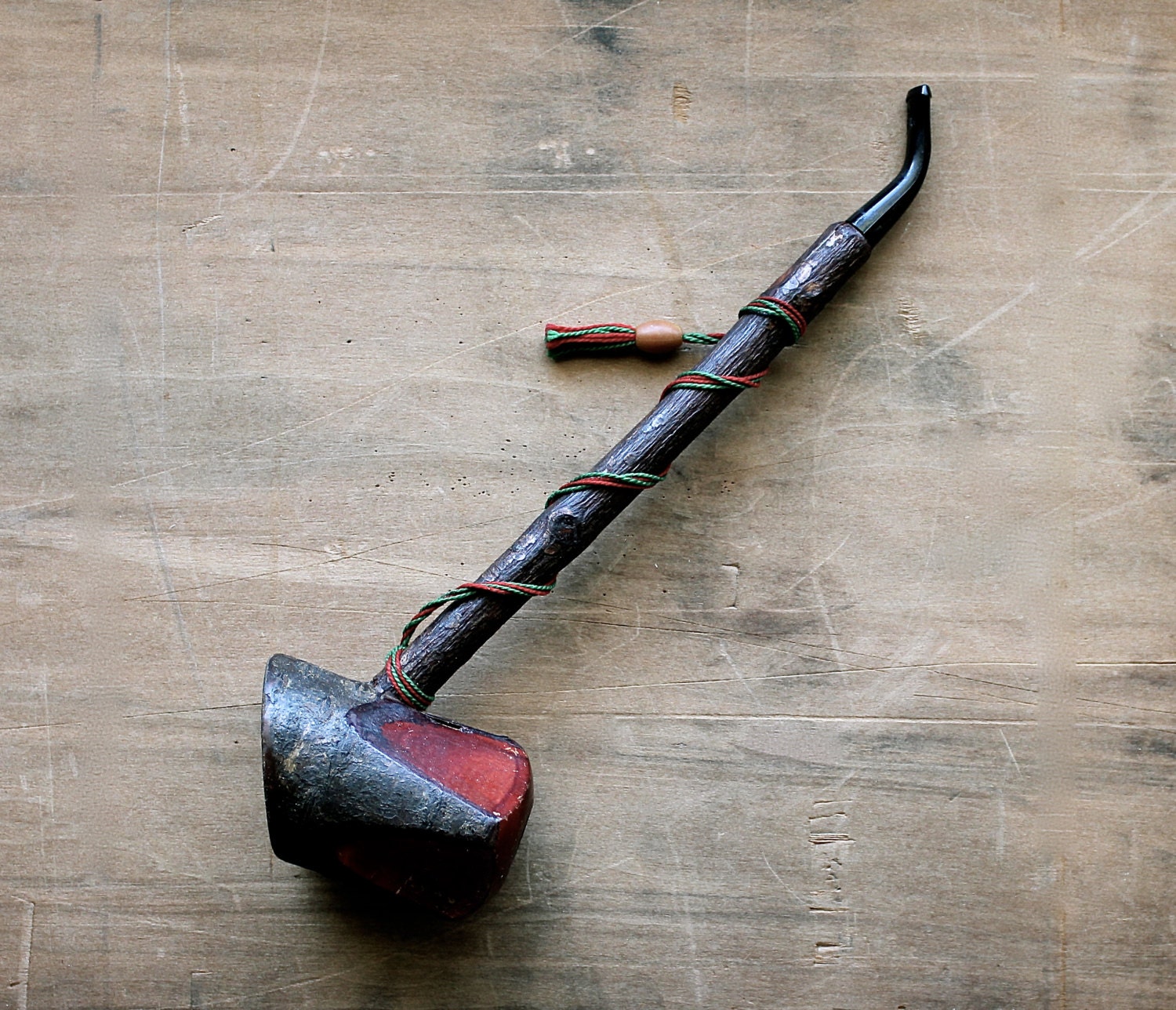 Hey There Sherlock - Vintage Wooden Pipe With Tassel - Made in France - Men - Rustic - Collectible - Home Decor - For Him - Brown