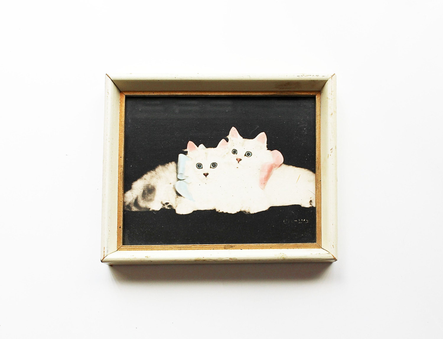 Kitty Love - Vintage Framed Cat Print - Kitten - Pets - Pastel - Home Decor - White