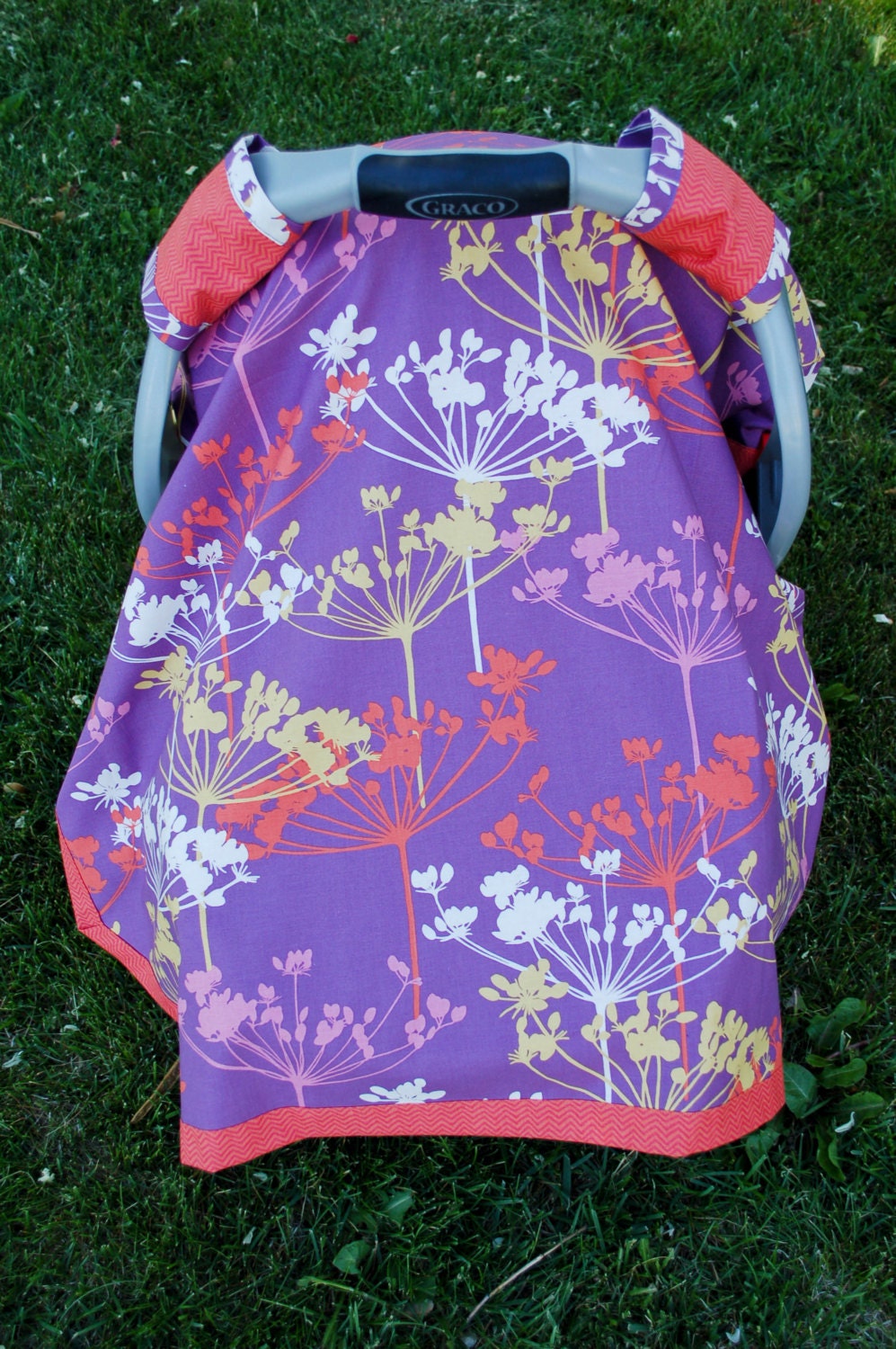 Purple Floral Car Seat Blanket (Car Seat Canopy with Elastic)