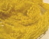 handspun art yarn Lemon Locks 42 yds thick and thin mohair locks yarn plied with gold metallic thread Waldorf doll hair knitting supplies