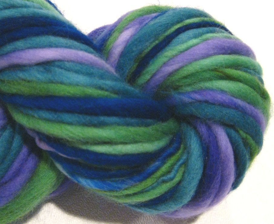 Handspun Yarn Mountain Time 60 yds blue green purple hand dyed merino wool waldorf doll hair knitting supplies