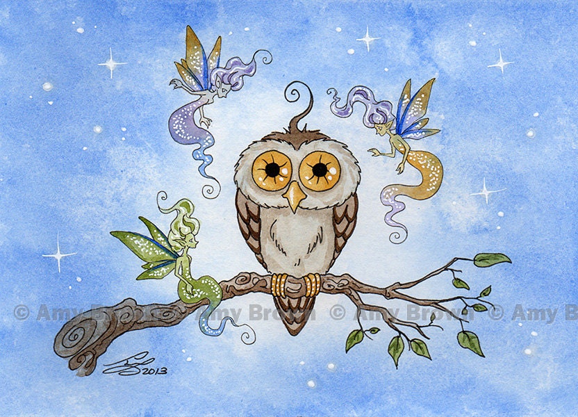 HALF SOLD OUT Owl and three Fairies Limited Edition Print by Amy Brown