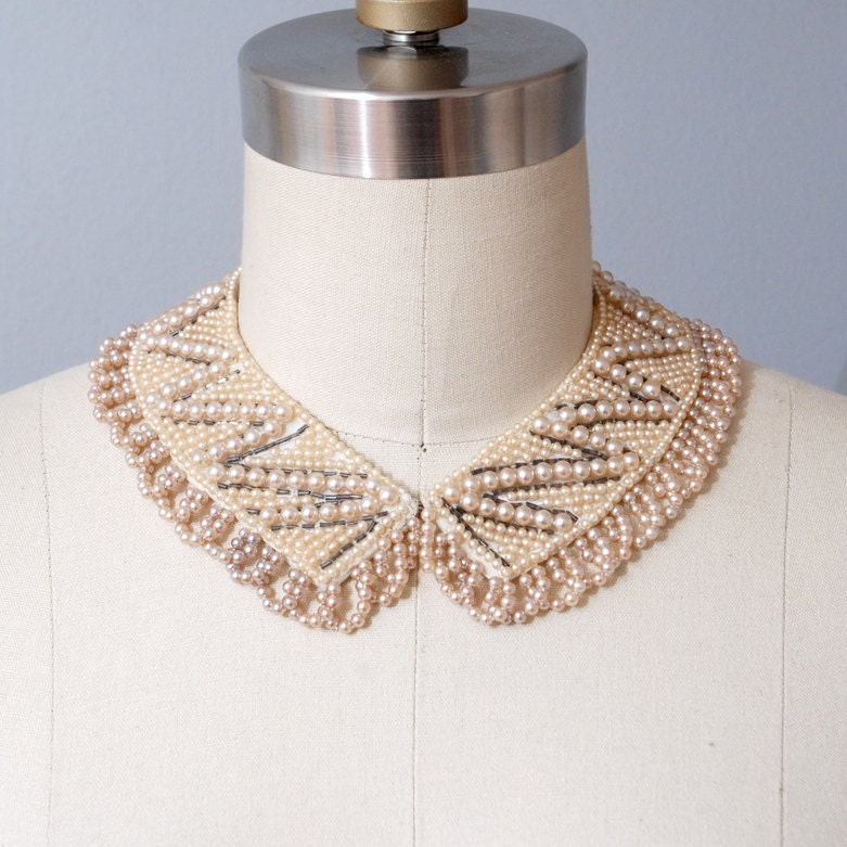 1950s Beaded Collar - Pearl Peter Pan Collar