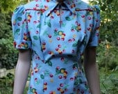 1930s / 1940s WWII Vintage Reproduction Blouse . Sweet Luscious Cherries