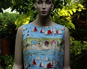Fabulous 60s Skirt and Shell  Top Ensemble. Amazing NAUTICAL Border print fabric