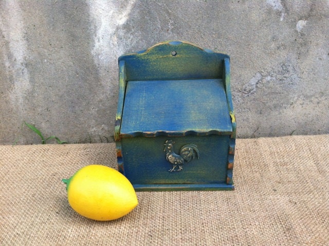 Vintage - French Country Cottage Farmhouse - Upcycled Wooden Recipe Box - Storage - Saltbox - Rooster - CHIC