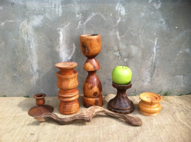 Rustic Cottage Farmhouse - Instant Collection - Vintage Wooden Candle Holders - Driftwood - Woodland CHIC Decor