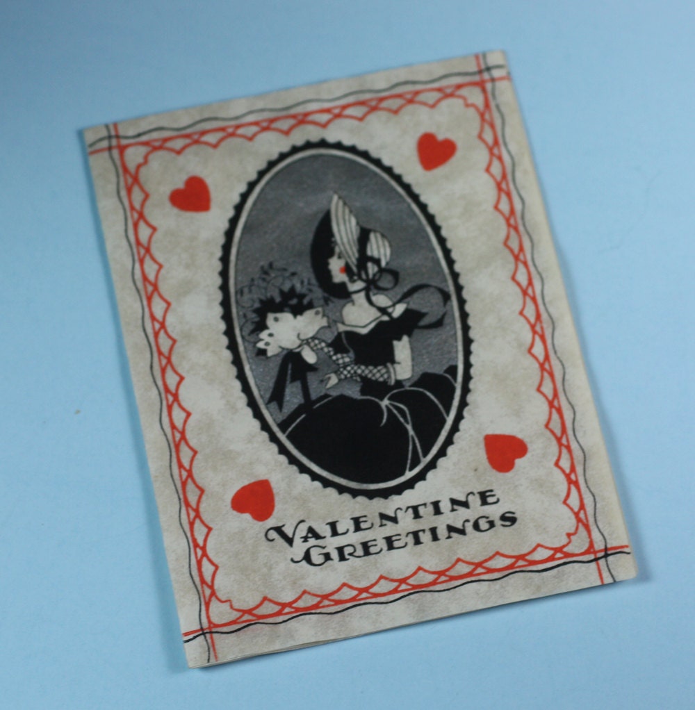 Valentines Day Card Woman in Silhouette 1939 Art Deco