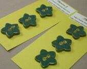 Porcelain Buttons, Star Flower, Teal, 3