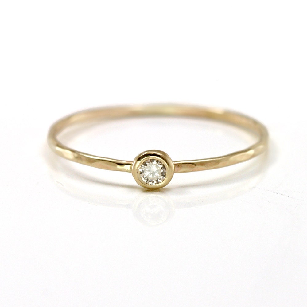Champagne Diamond 14k Gold Stack Ring, Bezel Stacking Ring