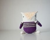Crocheted Owl Crinkle Baby Toy Boy Girl Natural White Violet Purple Pastel Green Stripes Cotton OOAK Summer Snow Owl