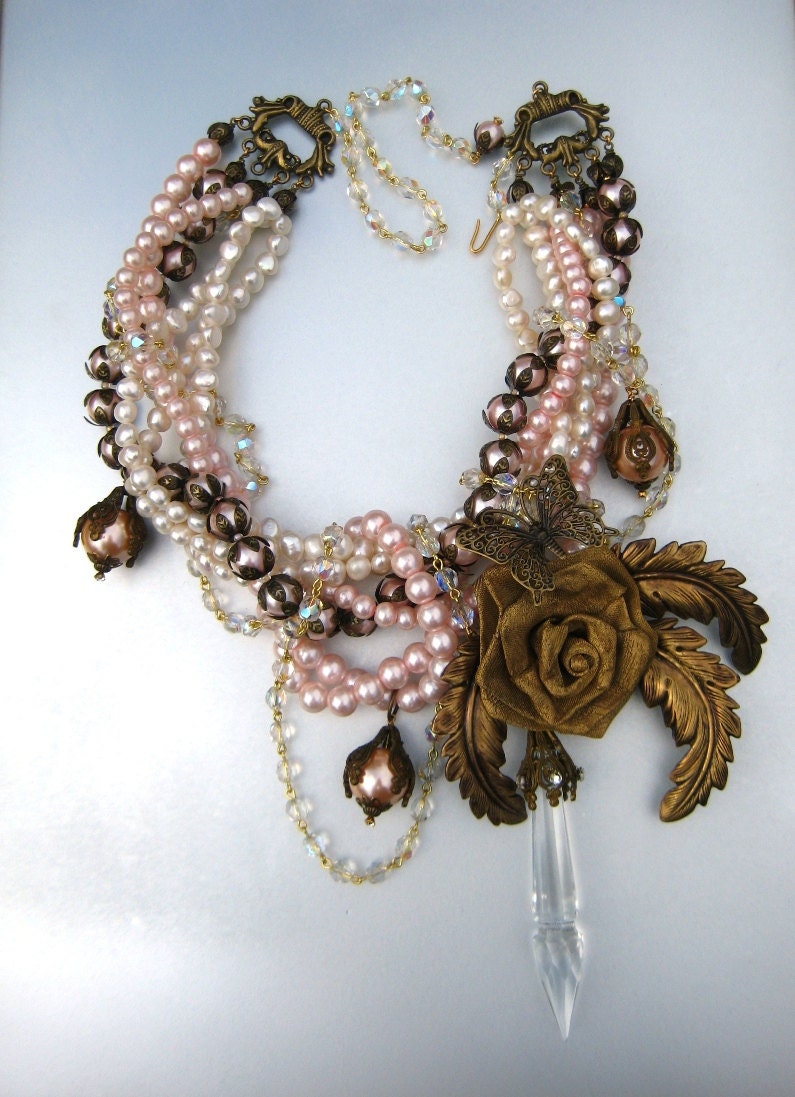 Sweet Tattered Rose Of Mine - OOAK Goth Romance Medieval Victorian Renaissance Statement Necklace