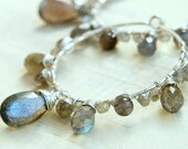 Gorgeous Labradorite Hoop Earrings Wire Wrapped Sterling Silver Blue Flash Teardrop Gemstones Jewelry