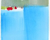 Blue Abstract Landscape Art, 8 x 10 original fine art -- Painting 250