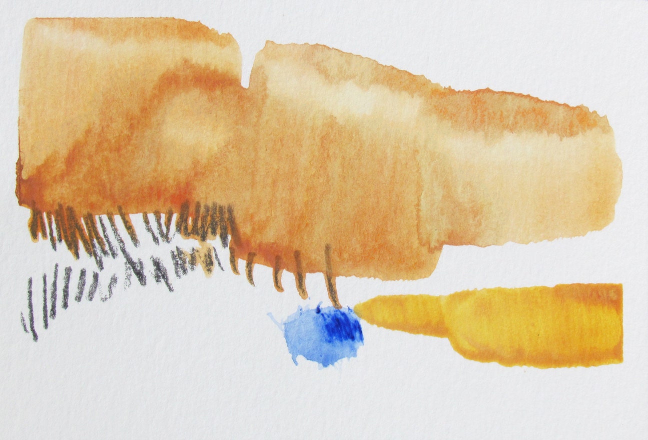 Expressive Modern Landscape Art, blue, orange brown 4 x 6"  ORIGINAL fine art -- "Painting 424"