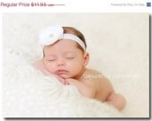 SPRING SALE Baby Headband - Baptism Headband - Infant Headband - Toddler Headband - Newborn White Headband - White Flower Clip on White Str