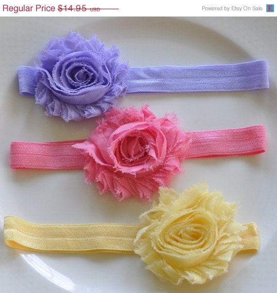 SPRING SALE Baby Headband - Newborn/Toddler/Girl  - Spring Pack Shabby Chic Rose Flower on Stretch Headband - Photography Prop