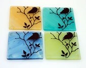 Fused Glass Coasters - set of 4, bird Silhouette