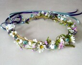 silk Flower Crown Hair accessories Hippie Boho headband wedding bridal Head wreath teal purple white daisies shabby chic bohemian