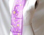 Vintage Silk Scarf, Sacha, Violet & Yellow Pointed, Floral Print, New With Tags