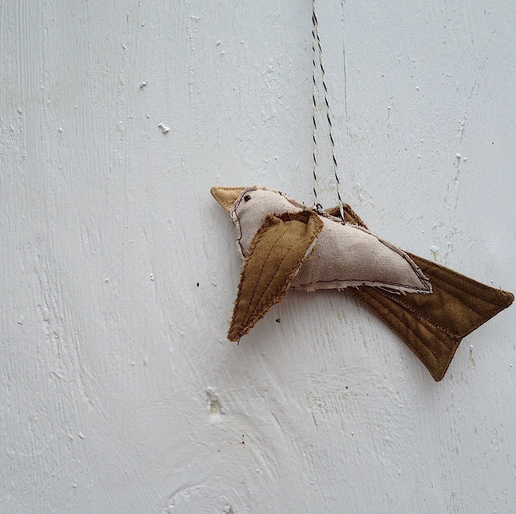 fly away Linen Bird rustic Decor  Handmade Flight  Art for home wedding shower housewarming hostess gift