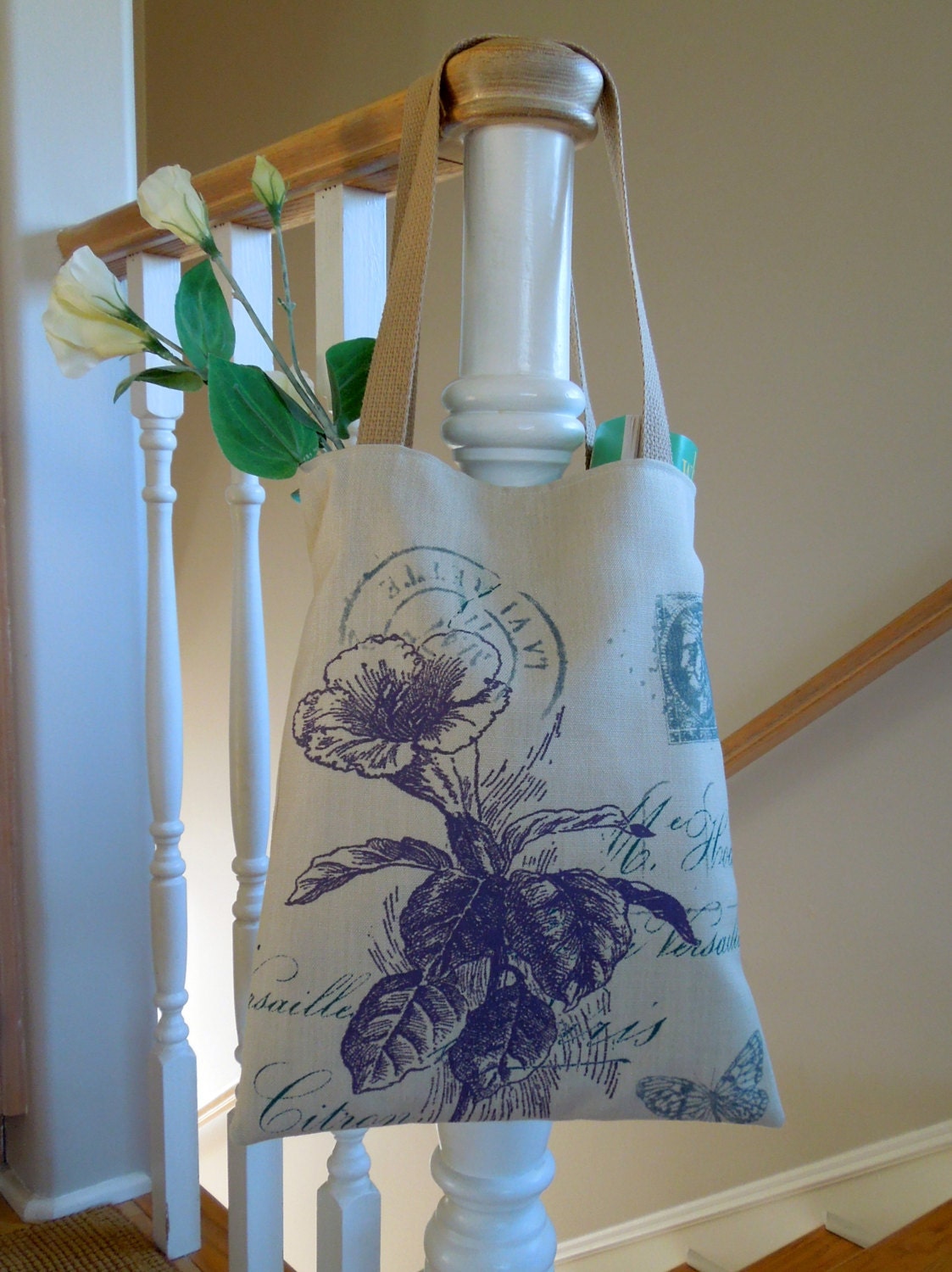 Tote or Market Bag with Botanical Design
