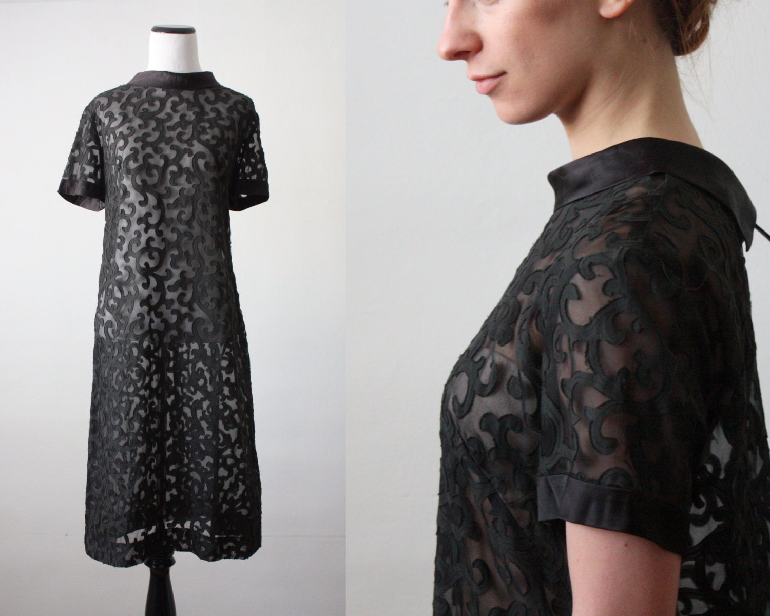 20s dress -  1920's black scroll dress