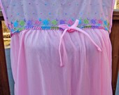 Vintage, bright pink 60's chiffon nightgown size M