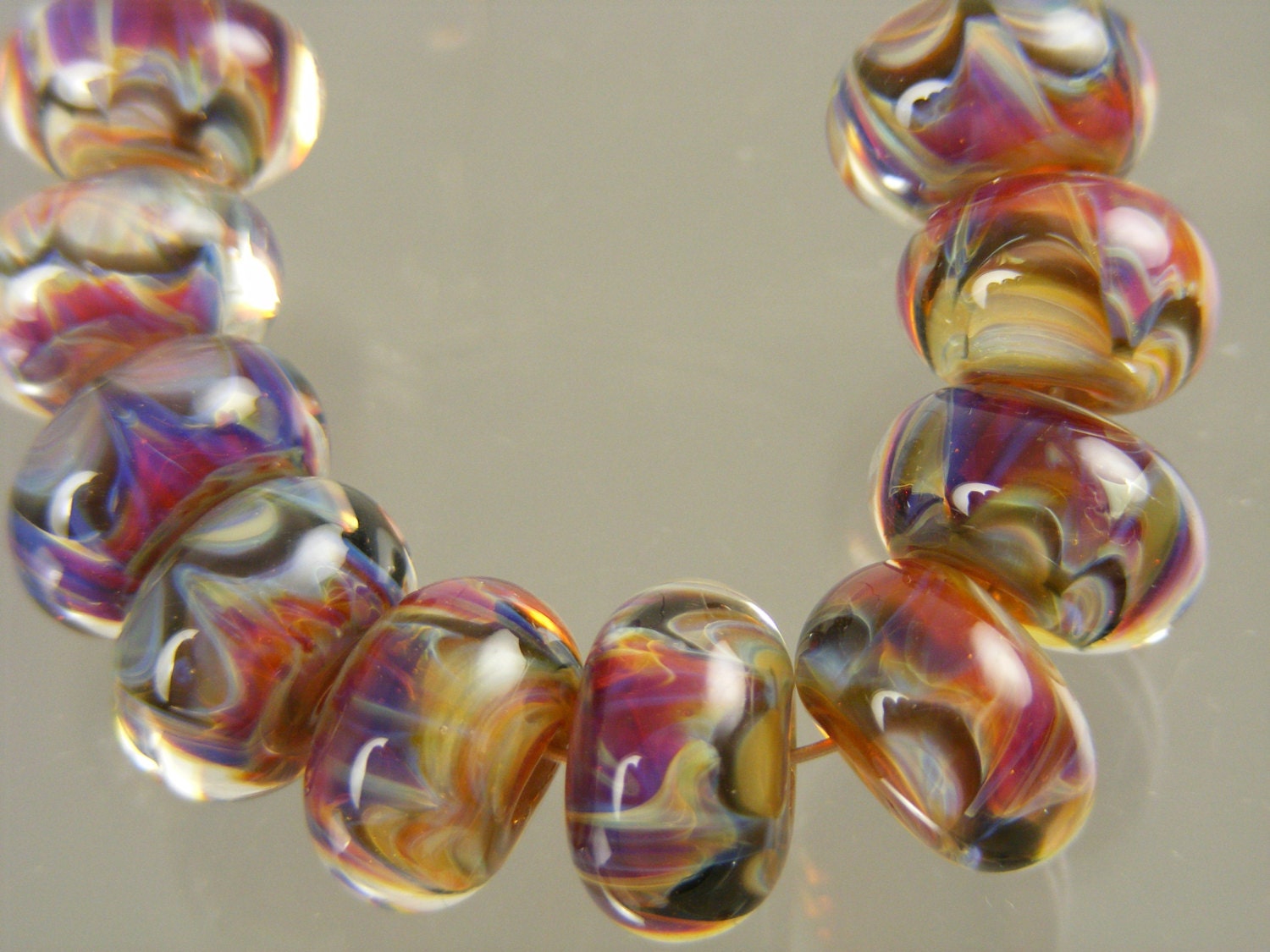 Boro beads Lampwork Glass Bead Set (10) ---  Flair