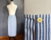 Vintage Striped Skirt / Blue and White Straight Pencil Skirt / size medium
