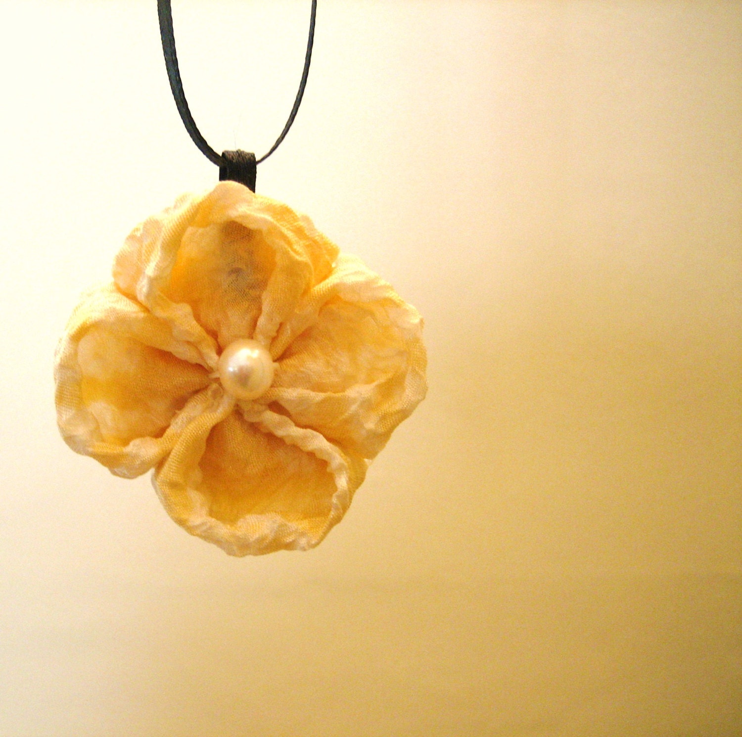 Yellow Flower Necklace:Kanzashi Silk Nanohana Pendant