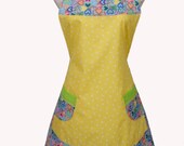 Yellow plus size Apron, Multi colored Hearts Yellow Polka dots and Lime Green