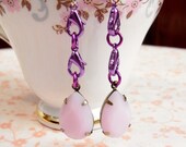 Saving Grace purple & pink earrings, salvaged supply, clasp chain and resin drop