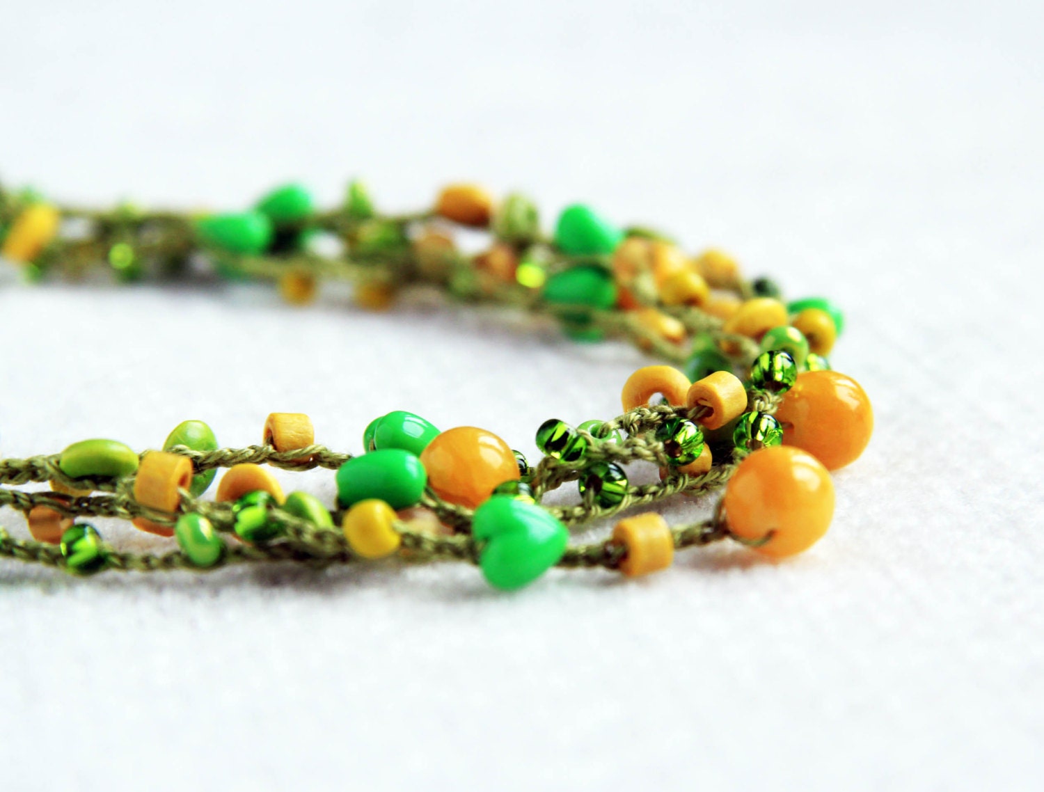 Spring feeling - green / yellow necklace / bracelet  - crocheted necklace / bracelet - rusteam ohtteam - Free Worldwide Shipping