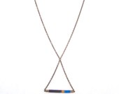 swing triangle DAVIS necklace - ethnic inspired, textile and leather with antiqued brass chain (navy dijon peacock)