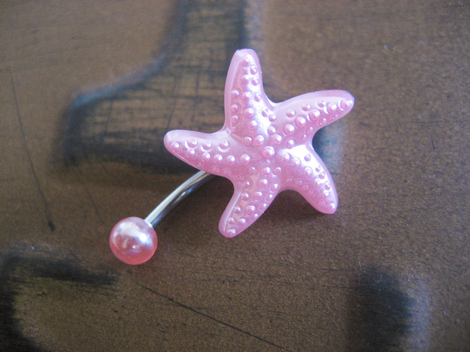Pearl Pink Starfish Belly Button Ring Navel Jewelry Piercing Star Fish Stud Bar Barbell Bellyring
