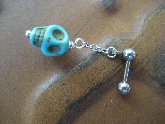 Turquoise Skull Charm Cartilage Stud Bar Helix Cartilage Tragus