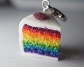 5 Rainbow Cake Charms, Rainbow Birthday Favors, Miniature Food Jewelry