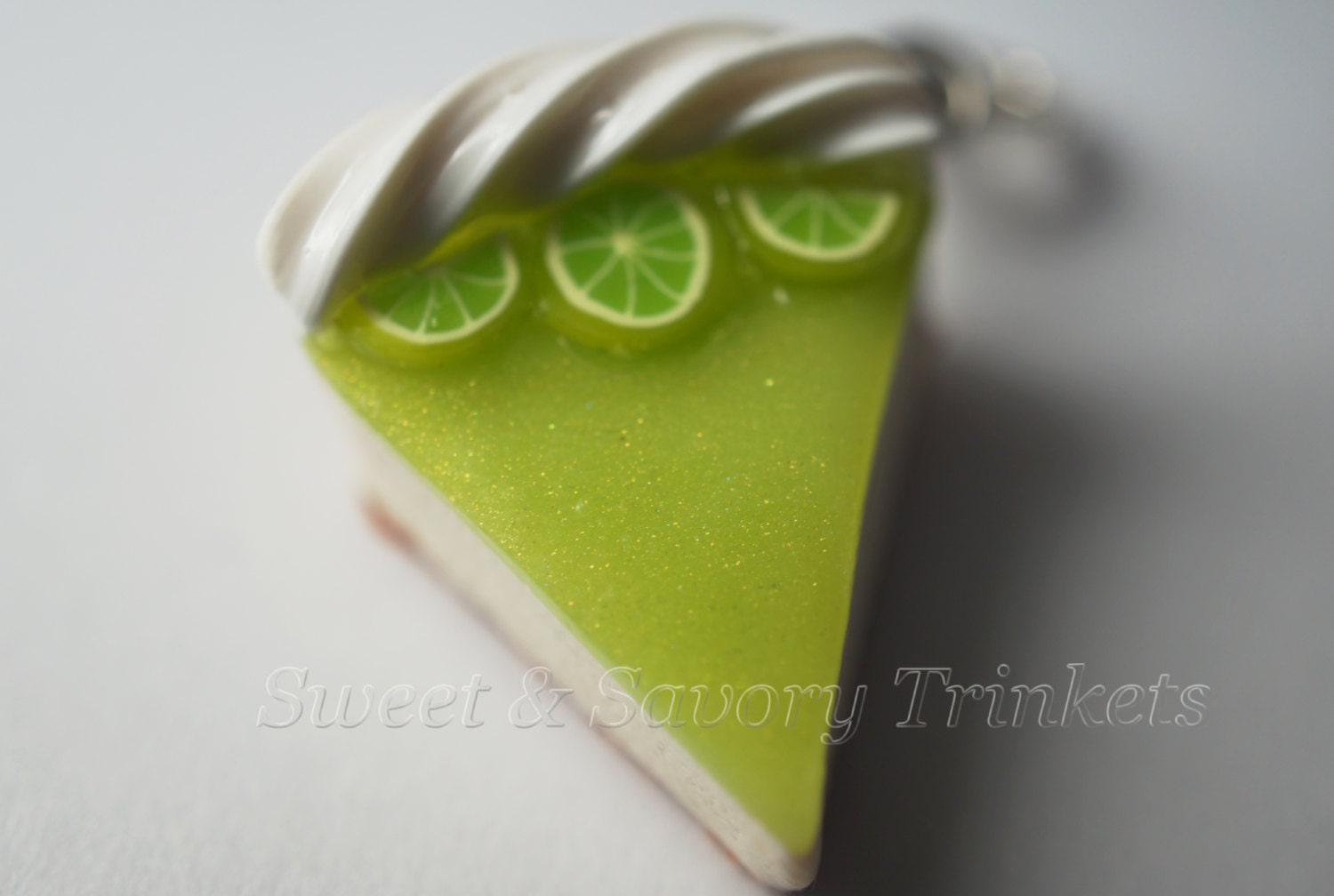 Key Lime Cheesecake Charm, Miniature Food Jewelry, Polymer Clay Food pendant Key lime Pie - Sweetnsavorytrinkets