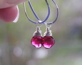Hot Ruby Red Quartz Wire Wrapped Sterling Silver Gemstone Dangle Earrings