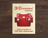 19 x 25 - View Master - 3D Viewer Art Print on Heavy French Cement Green Paper