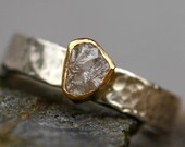 Conflict-free Rough Diamond Ring in 22k Yellow Gold and Hammered Sterling Silver