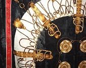 vtg 80s Paris Couture Gold Chains & Tassels Silky Oversized Scarf