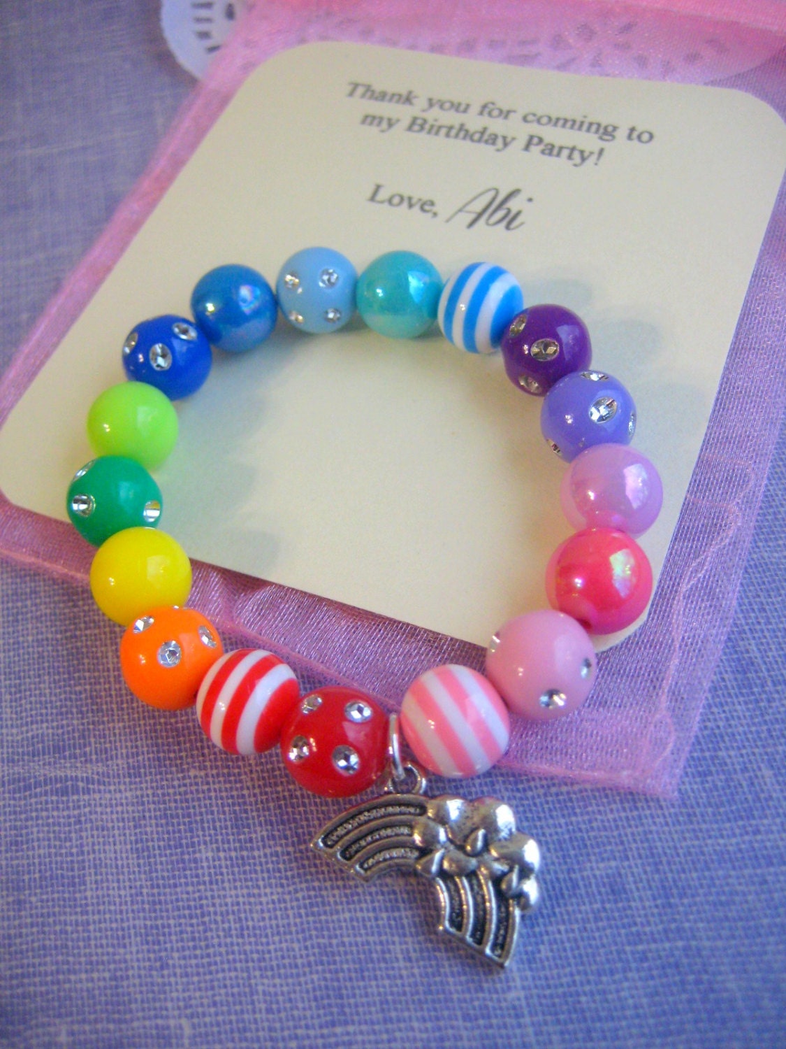 Rainbow color pattern, birthday children child stretchy bracelet party favor, lootbag gift. SET OF 10.