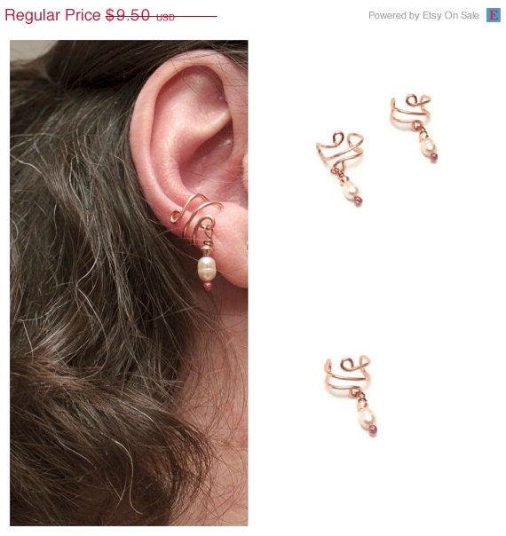 Ear Cuff with Pearl - Pearl Jewelry - Copper Ear Cuff